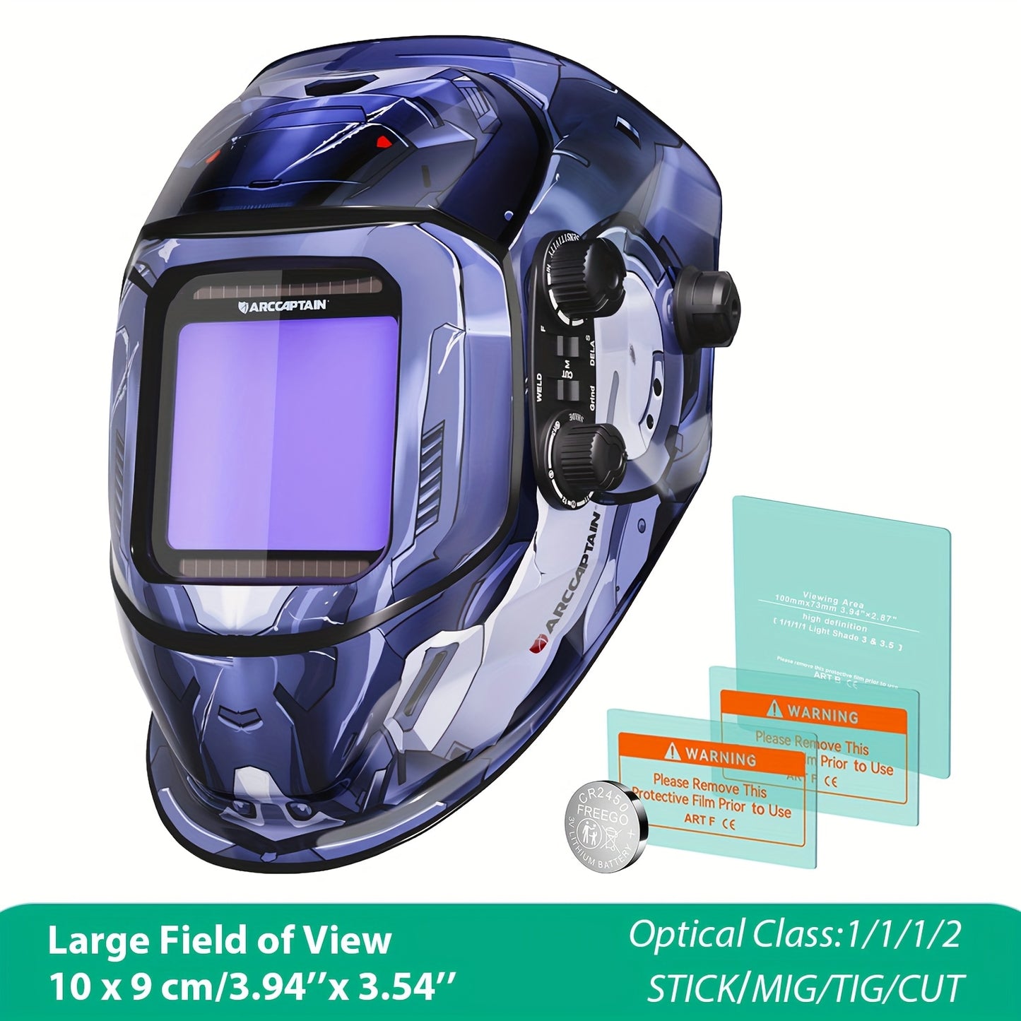 Máscara de soldadura com ecrã de visualização ampla, ARCCAPTAIN, com escurecimento automático True Color.