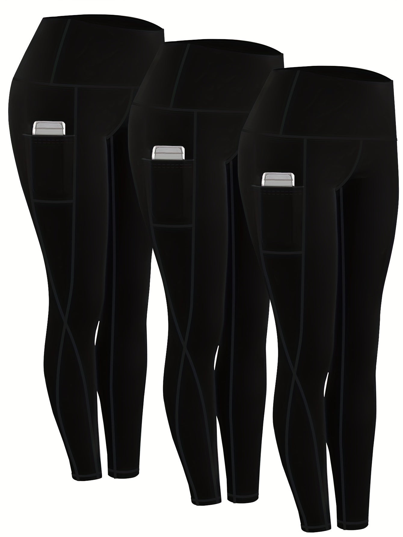 230g Women's Leggings Set of 3 High Waist Breathable with Pockets Compression Tights Multi-Color Suitable for All Seasons Daily Sports Fitness Yoga Shapewear