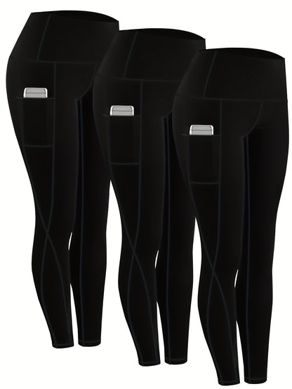 230g Women's Leggings Set of 3 High Waist Breathable with Pockets Compression Tights Multi-Color Suitable for All Seasons Daily Sports Fitness Yoga Shapewear