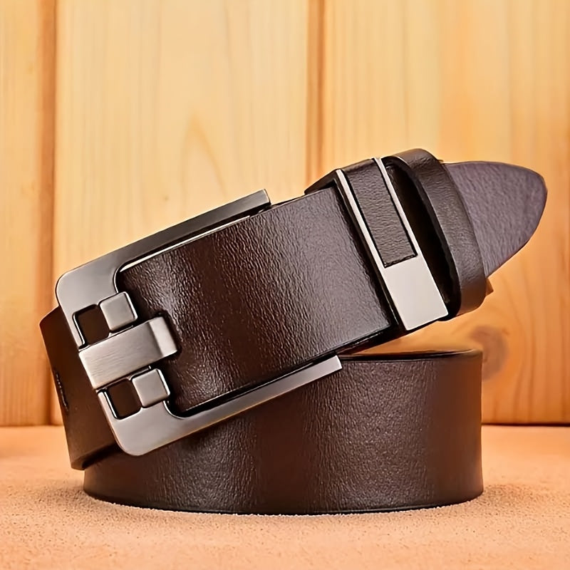 1pc Men'S Genuine Leather Belt with Square Retro Alloy Buckle - Black Casual Work & Leisure Belt, Durable Everyday Belt for Men, Father'S Day Christmas Gift for Him, Everyday Belt | Classic Belt Design | Durable Belt, Leather