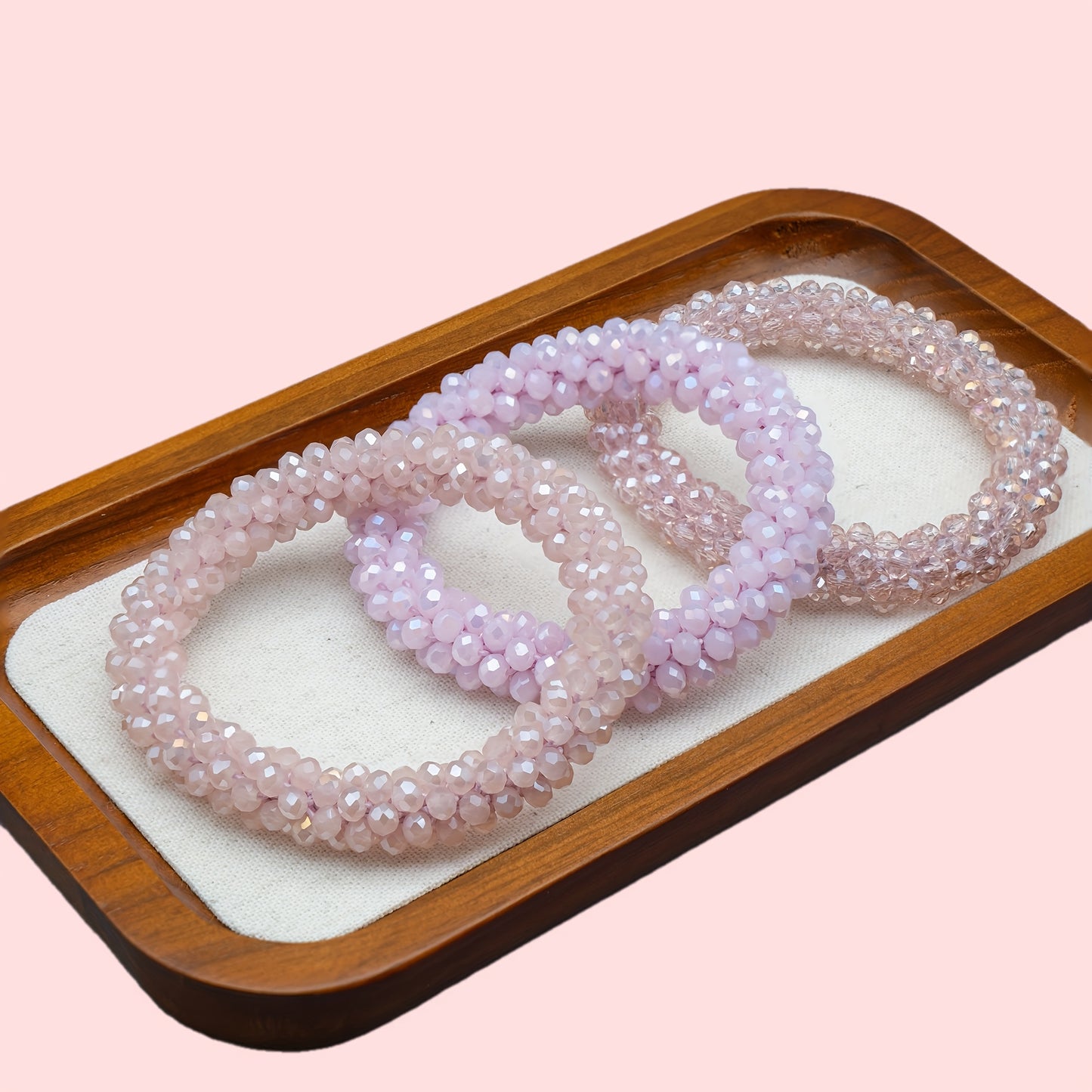 Esbbela 3pcs Bracelet Set Holiday Gift Beaded Artificial Crystal Stackable Strap Set with Elasticity Suitable for Women Men 16.51-20.32 cm Daily Vacation