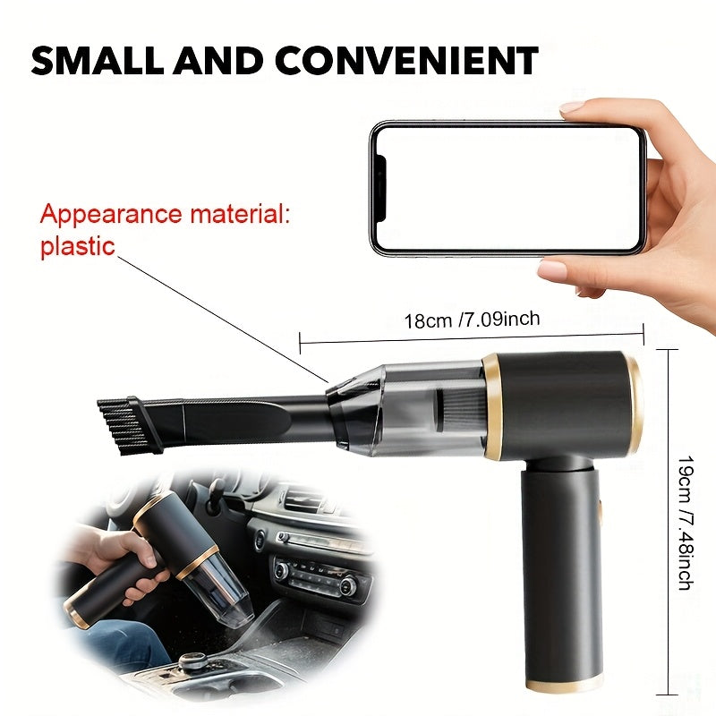Cordless Car Vacuum Cleaner with USB Charging, One-Button Operation & 4-in-1 Function (Suction, Water Blending, Blow, Vacuum, Clean) - Wireless Handheld Vacuum with 4-in-1 Nozzle, Portable Vacuum for Home/Car Use, Cordless Ca