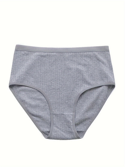 8pcs Solid Seamless Ribbed Briefs, Simple Comfy Breathable Stretchy Intimates Panties, Women's Lingerie & Underwear