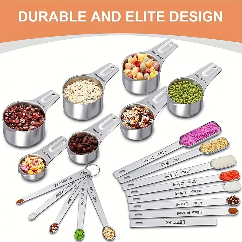 7pcs Set 20pcs Set Measuring Cup + Measuring Spoon Set 7 Stainless Steel Measuring Cups Set + 1 Level And 5 Mini Measuring Spoons for Cooking And Kitchen Measuring Spoons And Measuring Cups Baking Supplies Baking Tools