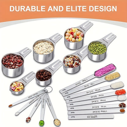 7pcs Set 20pcs Set Measuring Cup + Measuring Spoon Set 7 Stainless Steel Measuring Cups Set + 1 Level And 5 Mini Measuring Spoons for Cooking And Kitchen Measuring Spoons And Measuring Cups Baking Supplies Baking Tools