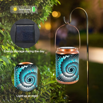 1pc Solar Lanterns Outdoor Hanging Lights, Hollow Out Metal Decorative Lanterns, Waterproof LED Decorative Garden Lights - Patio Exquisite Garden Decoration