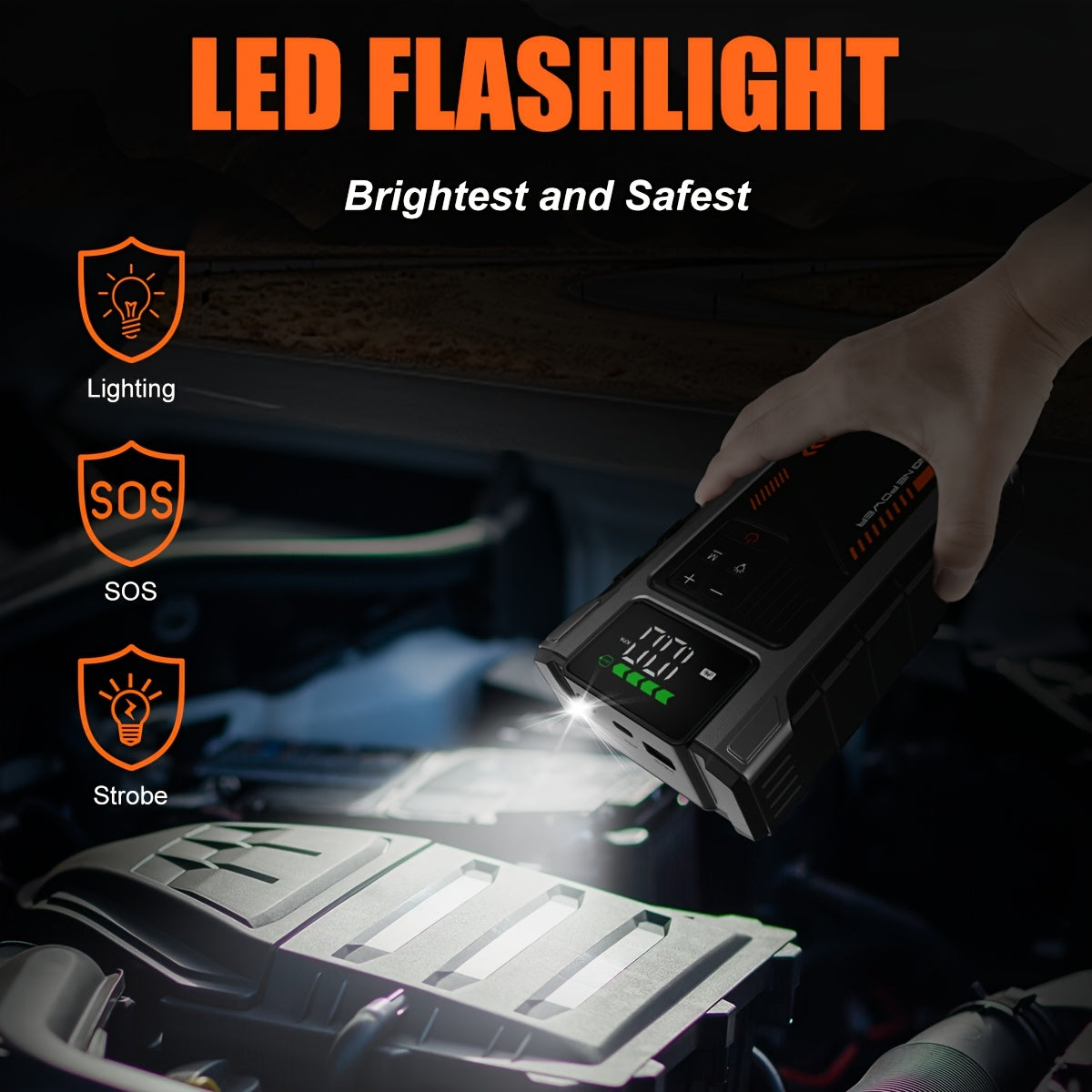 12000mAh Jump Starter Power Pack, 6000A Car Battery Booster 12V Jump Starter with 150PSI Tire Inflator Portable Air Compressor, with LCD Display, Jump Starter Power Bank (7.5L Gas/6L Diesel), LED Light, Vehicle Maintenance To