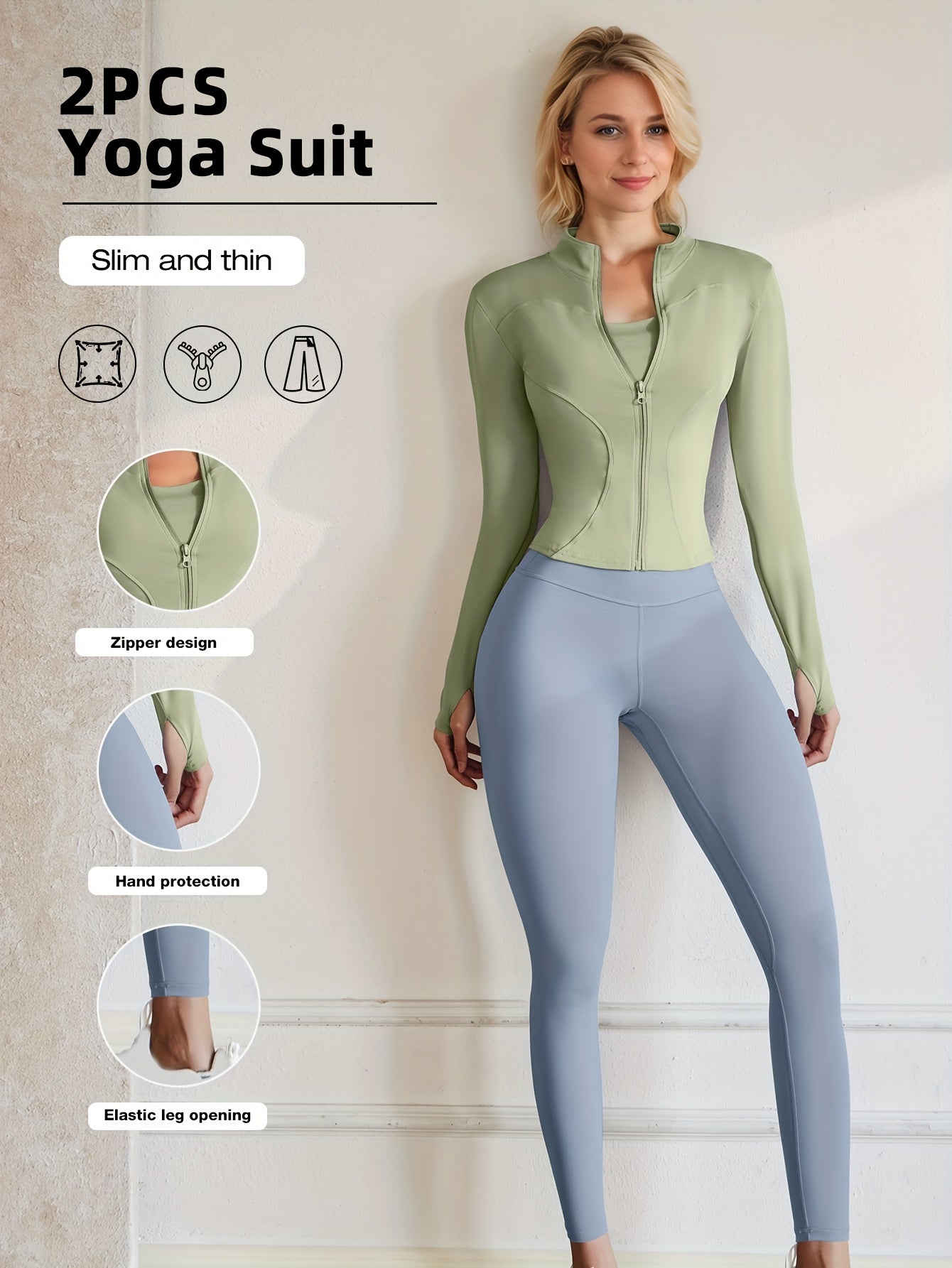 European Code Polyester Fabric Gym Running Clothes Long Sleeve Sports Jacket Cycling and Hiking Tightening Buttocks Pants Fitness Suit