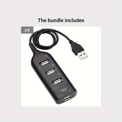 Hub USB de alta velocidade com 4 portas USB 2.0, cabo incluído, mini divisor USB, compatível com adaptadores de corrente e múltiplas tomadas para PC, portátil e notebook.