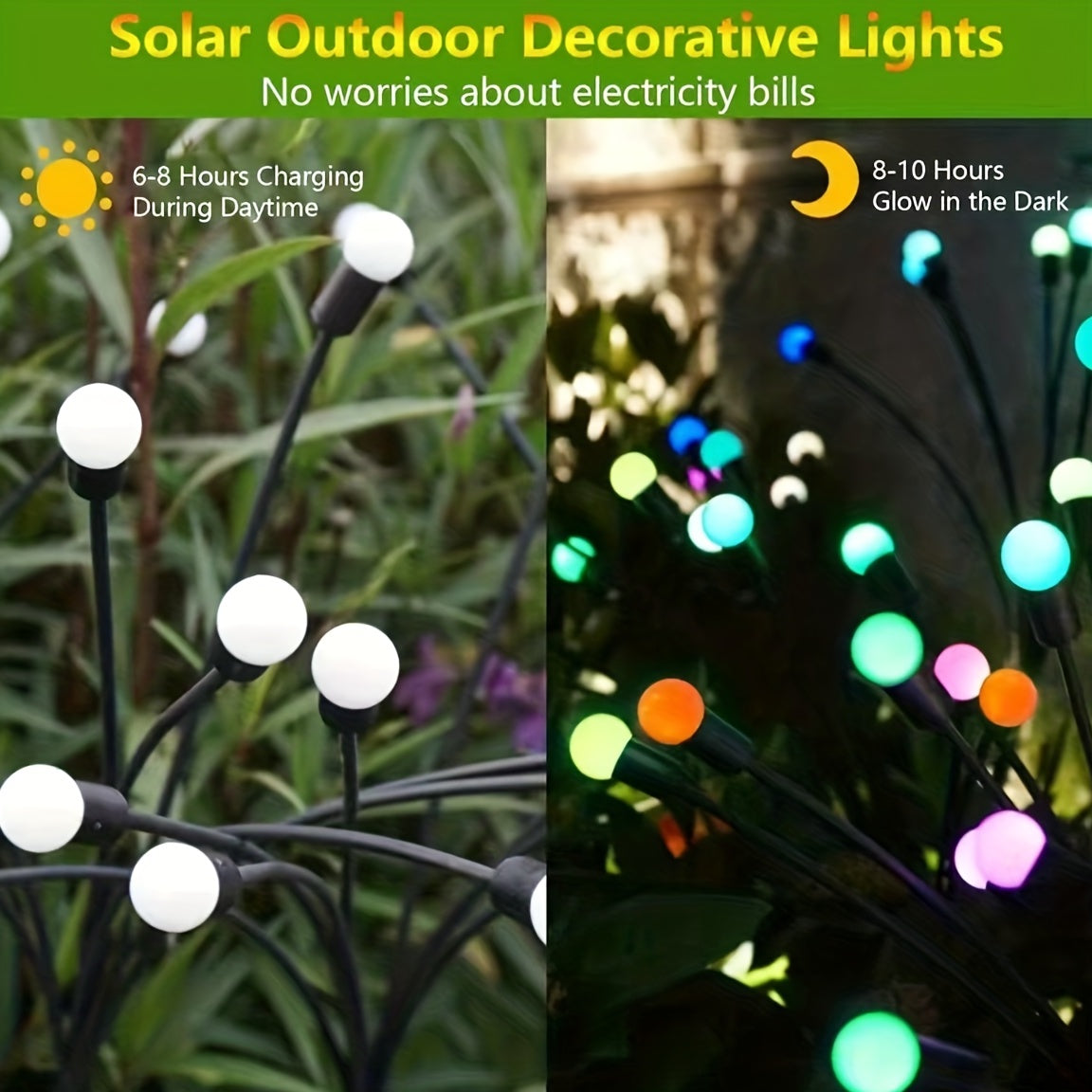 Two Solar Garden Lights, Equipped with 6/8/10 LED Bulbs, Firefly Floor Lights, Outdoor LED Lights, Spherical Garden Decorative Lights for Yard Lighting, Festive Parties, Christmas, Independence Day Dance Illumination to Beaut