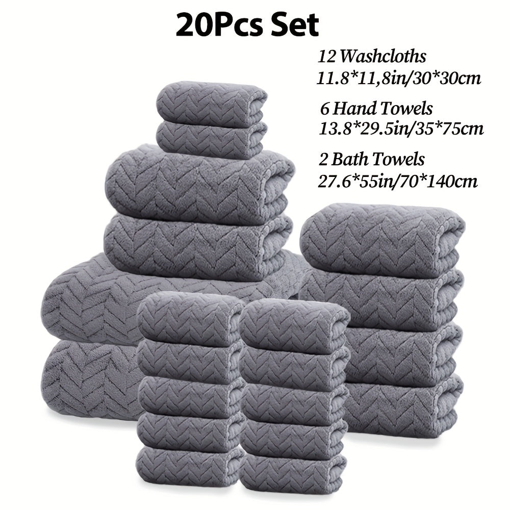 20pcs Bathroom Towel Set, Including 12 Wash Towels + 6 Towels + 2 Large Towels, Made of Microfiber, Multi-Color Available, Soft And Comfortable, with Lanyard Design, Suitable for Bathroom And Hotel, For Body, Face Towel, Bath