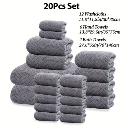 20pcs Bathroom Towel Set, Including 12 Wash Towels + 6 Towels + 2 Large Towels, Made of Microfiber, Multi-Color Available, Soft And Comfortable, with Lanyard Design, Suitable for Bathroom And Hotel, For Body, Face Towel, Bath