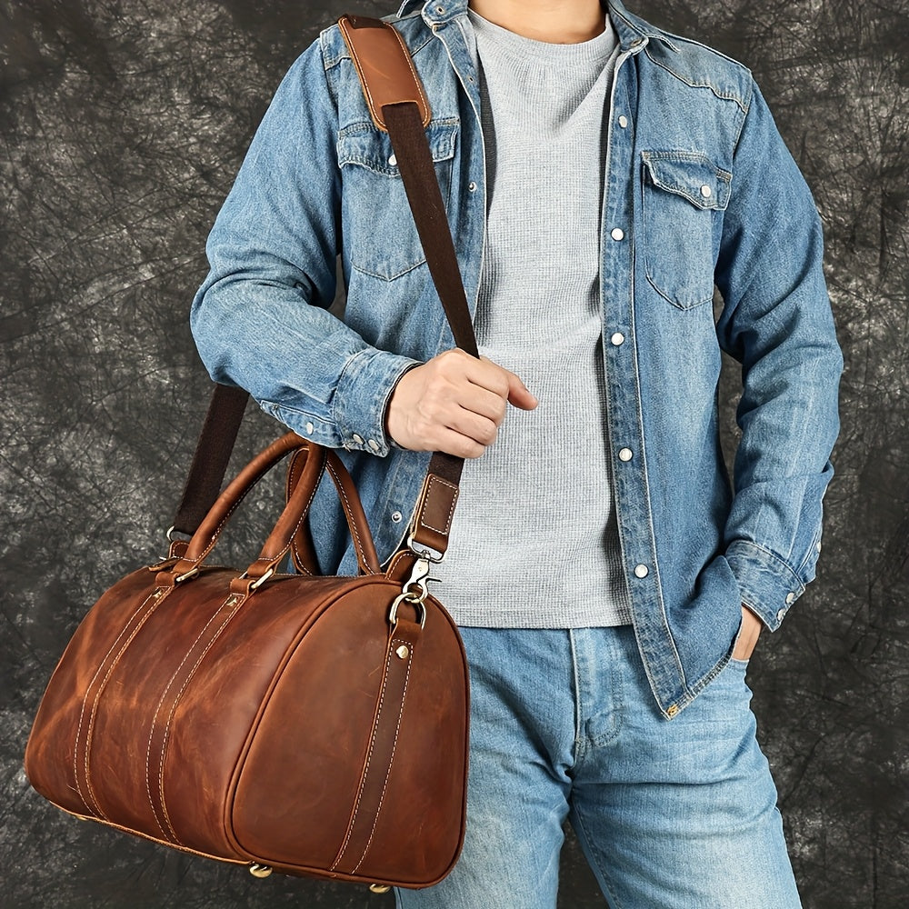 NIUCUNZH Men's Vintage Genuine Genuine Leather Tote Bag - Adjustable Shoulder Strap, Multiple Compartments, Durable Head Layer Genuine Leather for Business Commuting & Travel (Light Brown/Dark Brown/Black), Office Accessory,