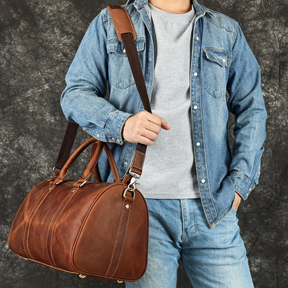 NIUCUNZH Men's Vintage Genuine Genuine Leather Tote Bag - Adjustable Shoulder Strap, Multiple Compartments, Durable Head Layer Genuine Leather for Business Commuting & Travel (Light Brown/Dark Brown/Black), Office Accessory,