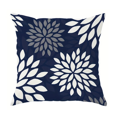 Conjunto de 4 capas de almofada modernas em veludo com estampado geométrico e floral - Azul e branco suave, fecho de correr, poliéster lavável à máquina, perfeitas para decoração de sala de estar e quarto - Inclui 2 almofadas grandes, 1 média e 1 pequena.