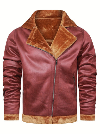 Men's Pu Jacket, Chic Faux Leather Jacket For Fall Winter