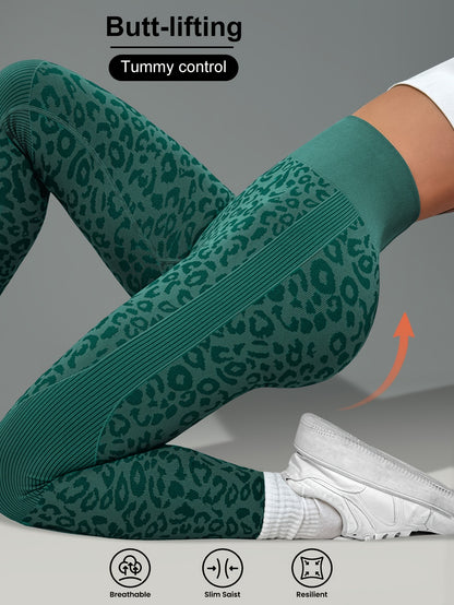 Women'S Leopard Print Yoga Pants - Non-Slip Workout Leggings with Elastic Waistband, Stretchy & Breathable Gym Pants for Yoga, Running, Casual Attire - All-Season Fitness Leggings in Pink & Leopard Print - Non-Slip Grip Activ
