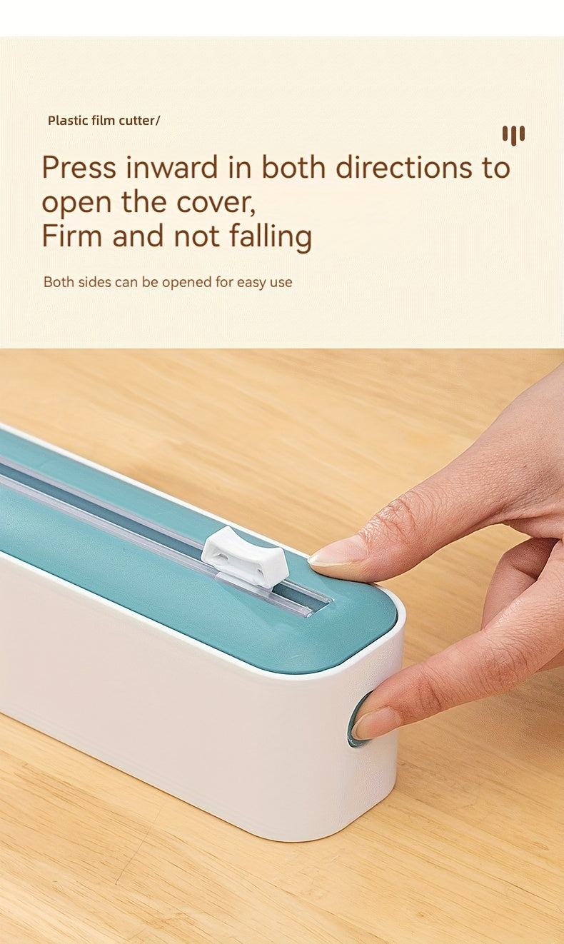 1pc Plastic Film Cutter, Fresh Film Cutter Dispenser, Refrigerator Magnetic Plastic Film Universal Cutting Box, Magnetic Refillable Plastic Packaging Dispenser With Cutter, Kitchen Tin Paper Cutting, Kitchen Tools