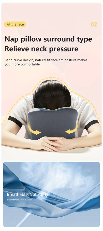 1pc Ergonomic U-Shaped Nap Pillow –, Portable & Machine Washable, Comfortable for Office, Student, and Travel Use, Available in Blue, Gray, Pink