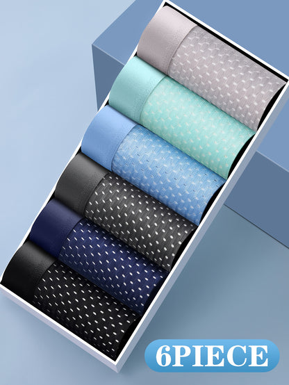 6-Piece Men's Breathable Underwear - Moisture-Wicking No-Show Boxer Briefs, Mid-Stretch Solid Color for Running & Summer, Sexy Comfort Fit