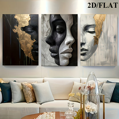 2D/Flat 3pcs Abstract Black and White Elegant Canvas Art with Wooden Frame, Large Wall Decor – Perfect for Living Room, Bedroom, Dining Room, Office – Ideal Halloween & Easter Gift, Flat 2D Design
