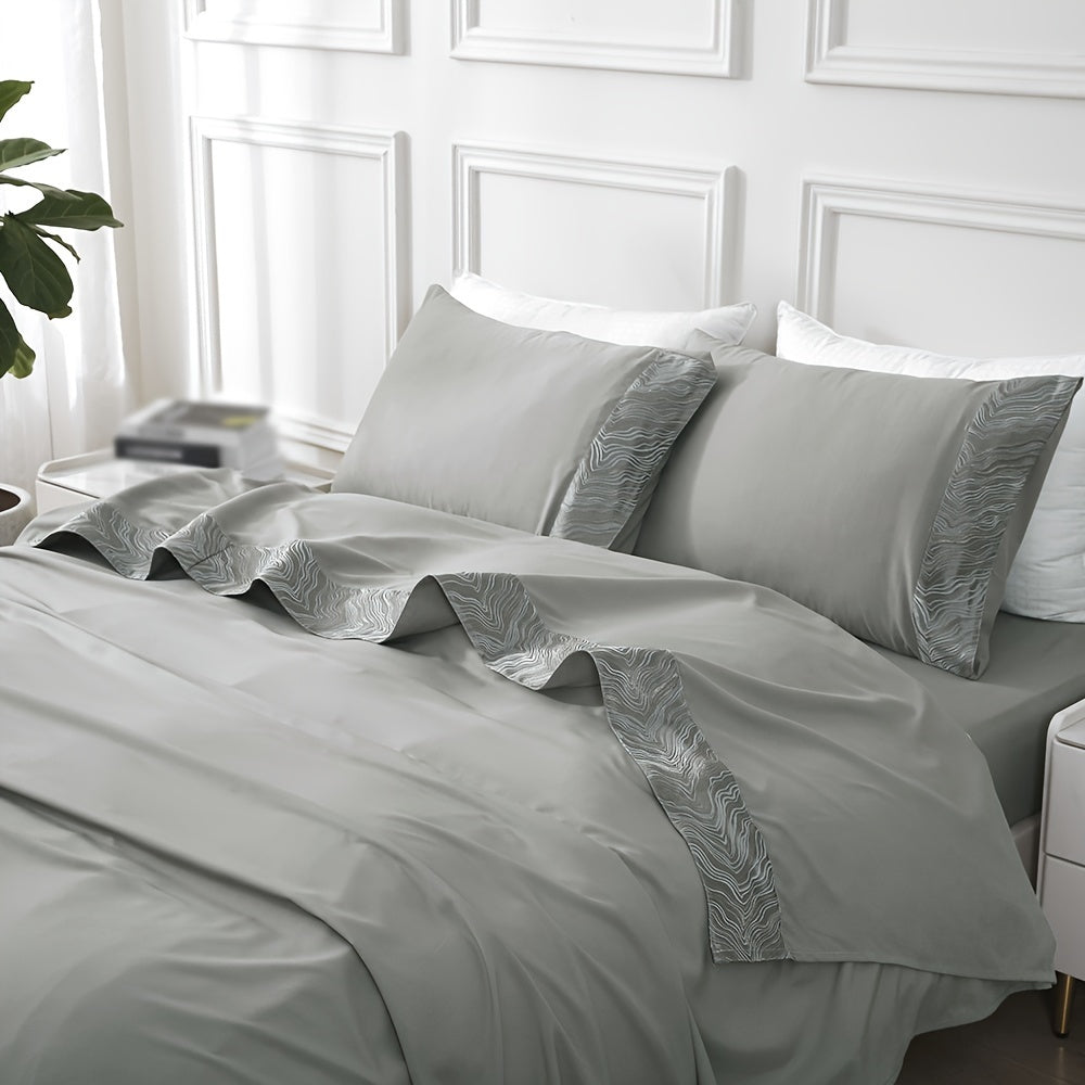 Luxury jacquard Bed Sheets Set 40.64cm deep pocket - 4pcs Bedding - Shrinkage and Fade Resistant - Easy Care 1flat+1fitted+1/2pillowcase