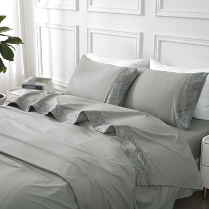 Luxury jacquard Bed Sheets Set 40.64cm deep pocket - 4pcs Bedding - Shrinkage and Fade Resistant - Easy Care 1flat+1fitted+1/2pillowcase