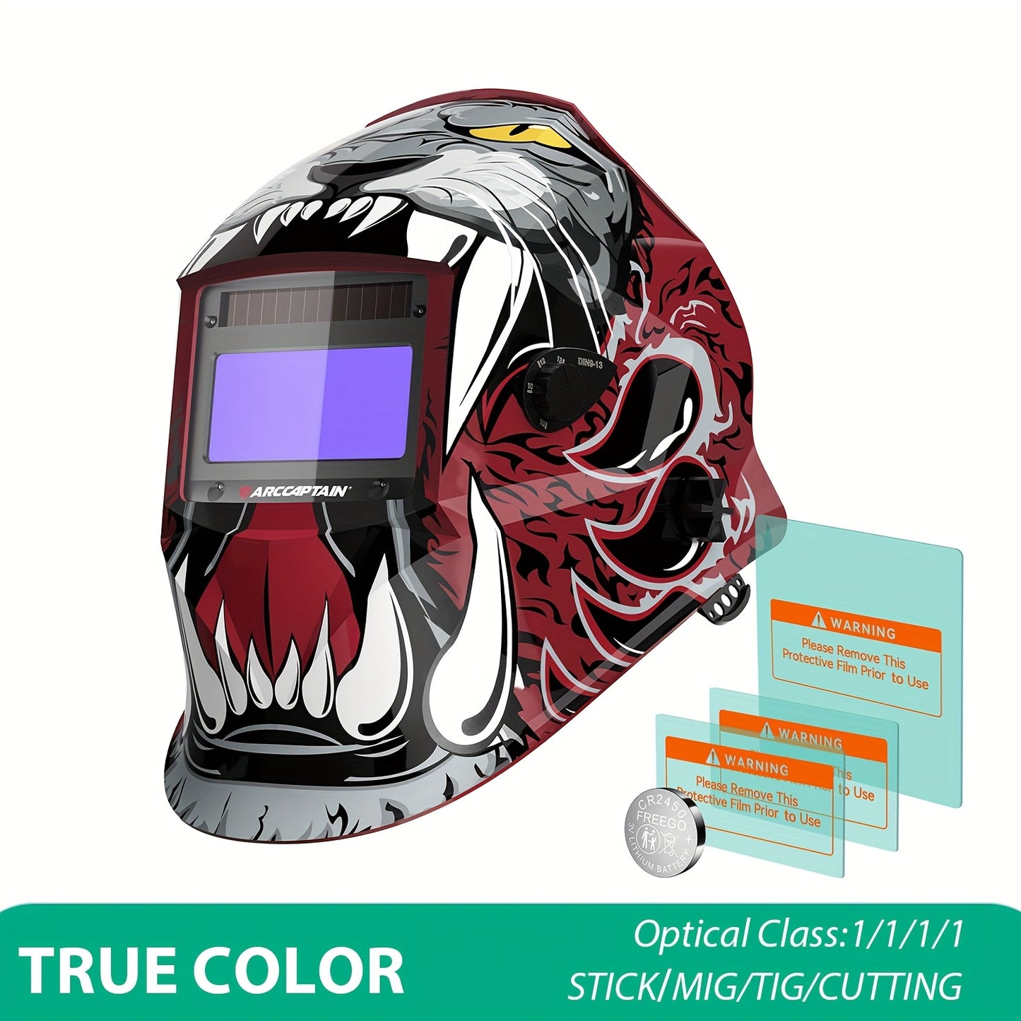 ARCCAPTAIN Auto-Darkening Welding Helmet with -Free Large View Welding Hood Mask, True Color Vision & Shade 1-4 Adjustment, CE, Compatible with Welding Machines (Professional Welder's Mask)