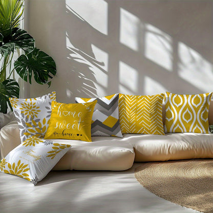 6pcs Modern Geometric & Floral Print Throw Pillow Covers, 44.96cm - Polyester, Machine Washable, Zip Closure - Ideal for Living Room, Bedroom, and Home Decor (Covers Only), Decorative Pillows | Contemporary Style | Zippered P