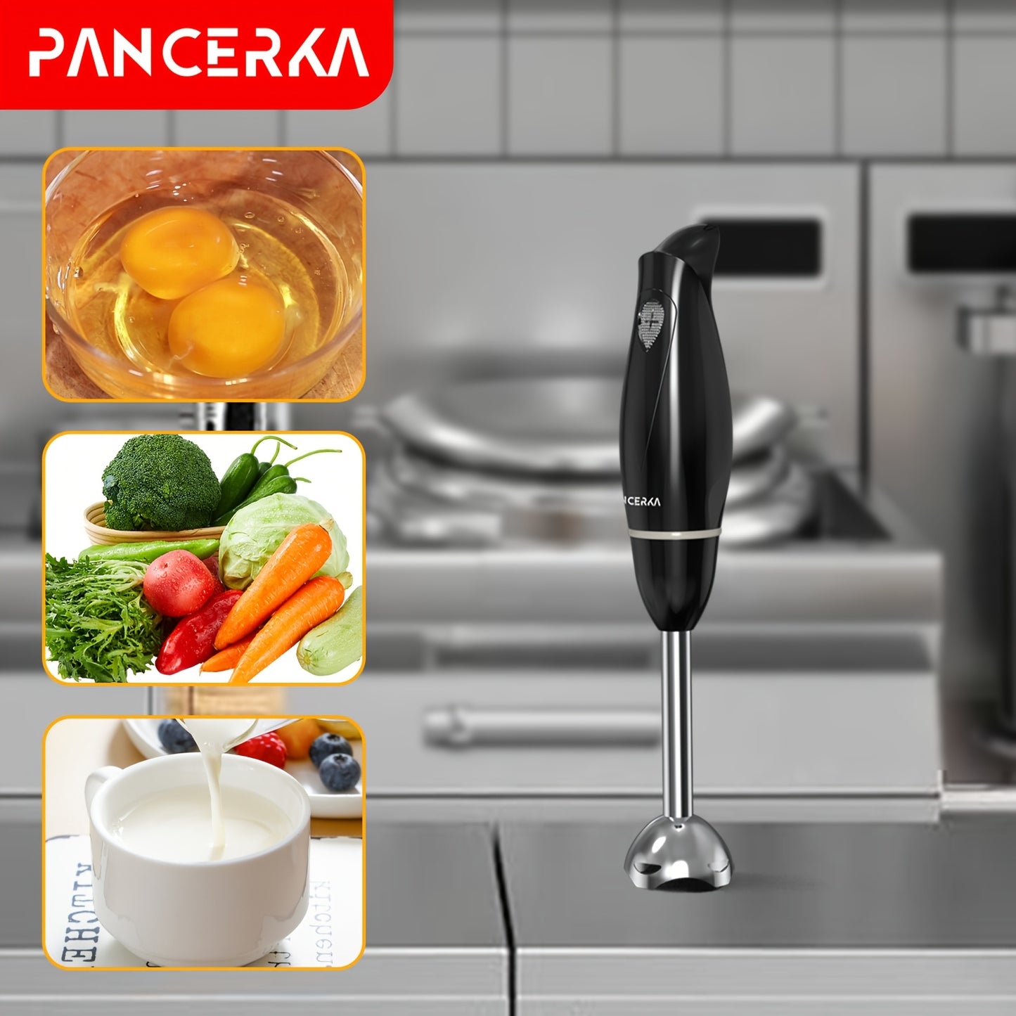 PANCERKA 1 Set PANCERKA 100 Watt Immersion Multi-Purpose Hand Blender with a Heavy-Duty Copper Motor, Brushed 304 Stainless Steel, And Attachments for Whisking And Frothing Milk, Featuring Stainless Steel Blades Suitable for