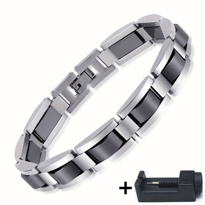 304 Stainless Steel Men's Bracelet, Black Electroplated Unique Design - Perfect Holiday Anniversary Gift for Father and Elders on Christmas. Includes Removal Tool; Suitable Also as a Women’s/Unisex Accessory, Christmas Pres