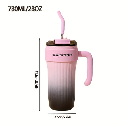 Copo térmico de aço inoxidável de 780ml/28oz com pega, copo de café com isolamento a vácuo de camada dupla, à prova de fugas e quedas, com tampa e palhinha, presente perfeito para amigos, adequado para atividades ao ar livre, campismo e trilhos.