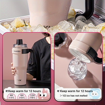 800ml/1200ml Large Capacity Ceramic Coating Liner Stainless Steel Cup Vacuum Keep Warm Cold Mug Cup with Straw Lid Handle for Coffee Coke Carbonated Beverages Ice Leakproof for School Office Outdoor Yoga sports, Travel Coffee