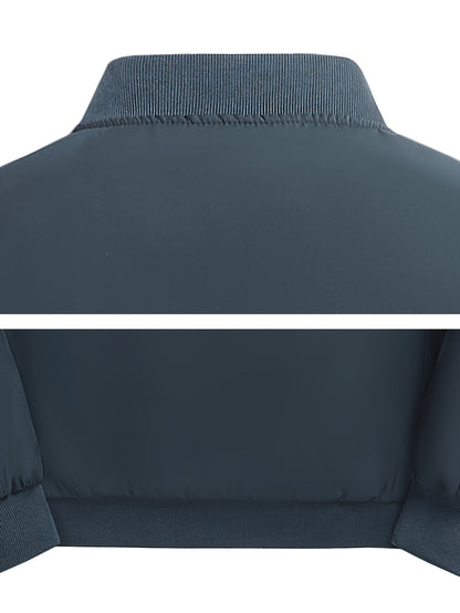 Men's Winter Insulated Full-Zip Jacket with Fleece Lining - Grey Casual Baseball Collar Coat, Zippered Pockets & Polyester Shell for Cold Weather, Outdoor & Everyday Use - Hand Washable (No Dry Clean)