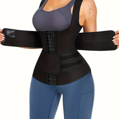 2-in-1 Sweat Sauna Sports Tank Tops, Waist Training Weight Loss Workout Exercise Sports Tops, Women's Activewear