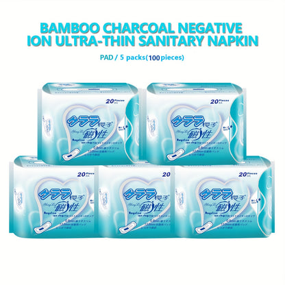 Bamboo Charcoal Negative Ion Pad 20/40/50/100 Pieces, Ultra-thin Wing Sanitary Napkins, Comfortable, Soft, And Fragrance Free Wing Menstrual Care Pad, Independently Packaged Women's Physiological Pad, Women's Personal Care Hy