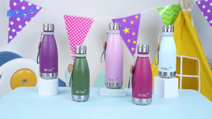 1pc Mollcity 9oz/266ml Stainless Steel Water Bottle - Vacuum Insulated, Leak-Proof, BPA-Free, Double-Wall Insulated with Carry Strap, 24H Cold & 12H Hot, Lightweight & Durable for School, Sports, Travel, Outdoor, Gym, Hiking