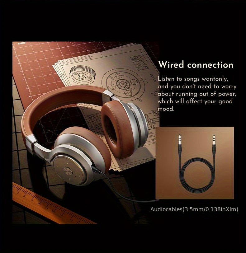 Picun Over-Ear Wireless Headphones, Wireless 5.3 with Low Latency Mode, Dual Composite Drivers for Hi-Fi Sound, 60H Playtime & Real-Time Battery Display, Wired/Wireless Dual Mode, Adjustable Head