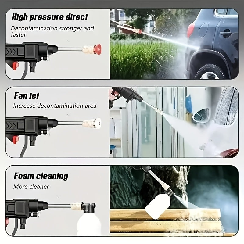 Portable charging car wash tool, freeing from the restriction of water tap, can be used as long as there is a water source. Powerful, suitable for car washing, garden watering, home floor cleaning, and extremely convenient fo