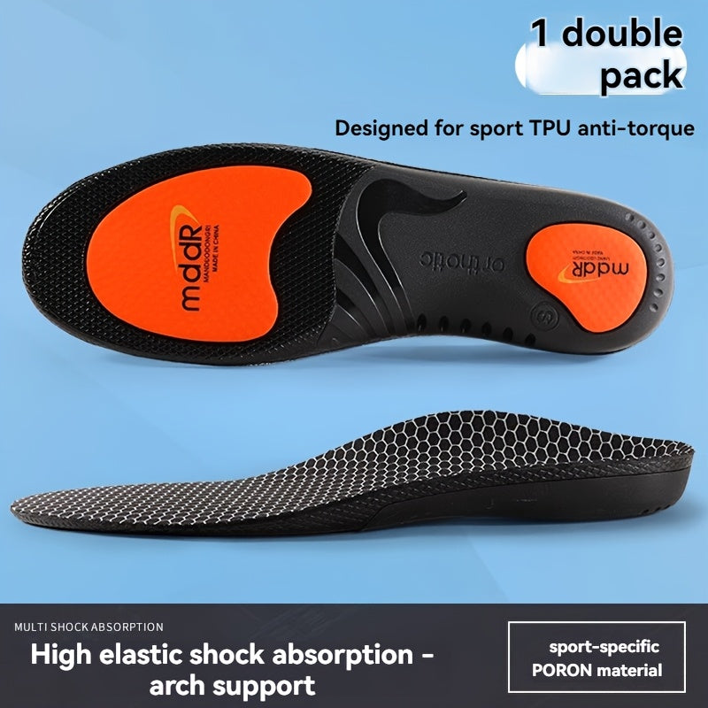 1 Pair MADIFW  Support Sports Insoles - Upgraded TPU Anti-Torque 3.0 System, High Elastic Shock Absorption, Breathable & Comfortable for Active Lifestyles, Black with Orange Accents
