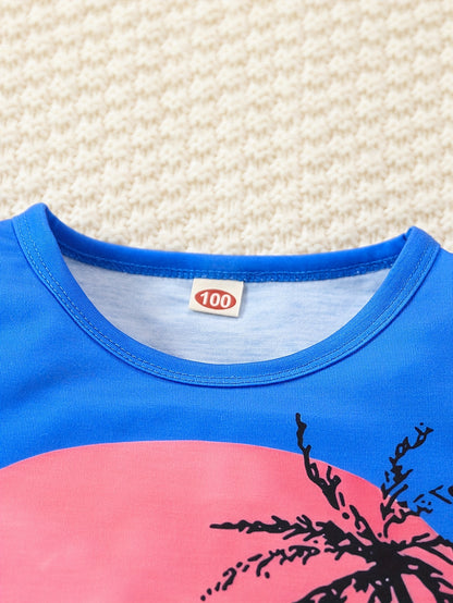 Boy's Coconut Trees Casual Outfit Round Neck Tank Top & Shorts Comfortable Breathable For Summer Kids Clothes Sets, Ideal For Daily & Outdoor Wear
