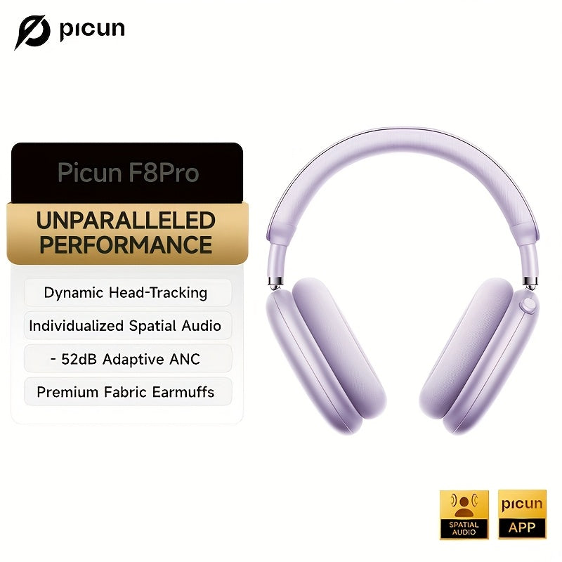 Picun F8 Pro Wireless Over-Ear Headphones with 52dB Hybrid ANC, Hi-Res Audio, Detachable Fabric Ear Cushions, Smart 5-Mic ENC, 140-Hour Standby, and Seamless Dual-Device Connectivity, Black, Wireless Headphones, Modern Headph