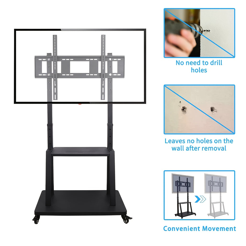 Mobile TV Stand,Rolling TVs Cart on Wheels Height Adjustable Heavy-Duty Floor Stand Base for 81.28-254.0 cm LCD LED OLED Flat Panel Screens Movable Holds up to 79.83 KG with Shelf, Portable Tv Stand, Tv Unit for Living Room,