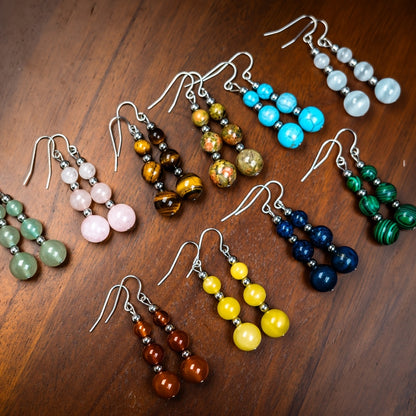 1Pair Handmade Natural Stone Earrings,Tiger Eye Bead Earrings,Aventurine Earrings,Carnelian Earrings for Women in Bohemian Style, Valentine's Day Gift