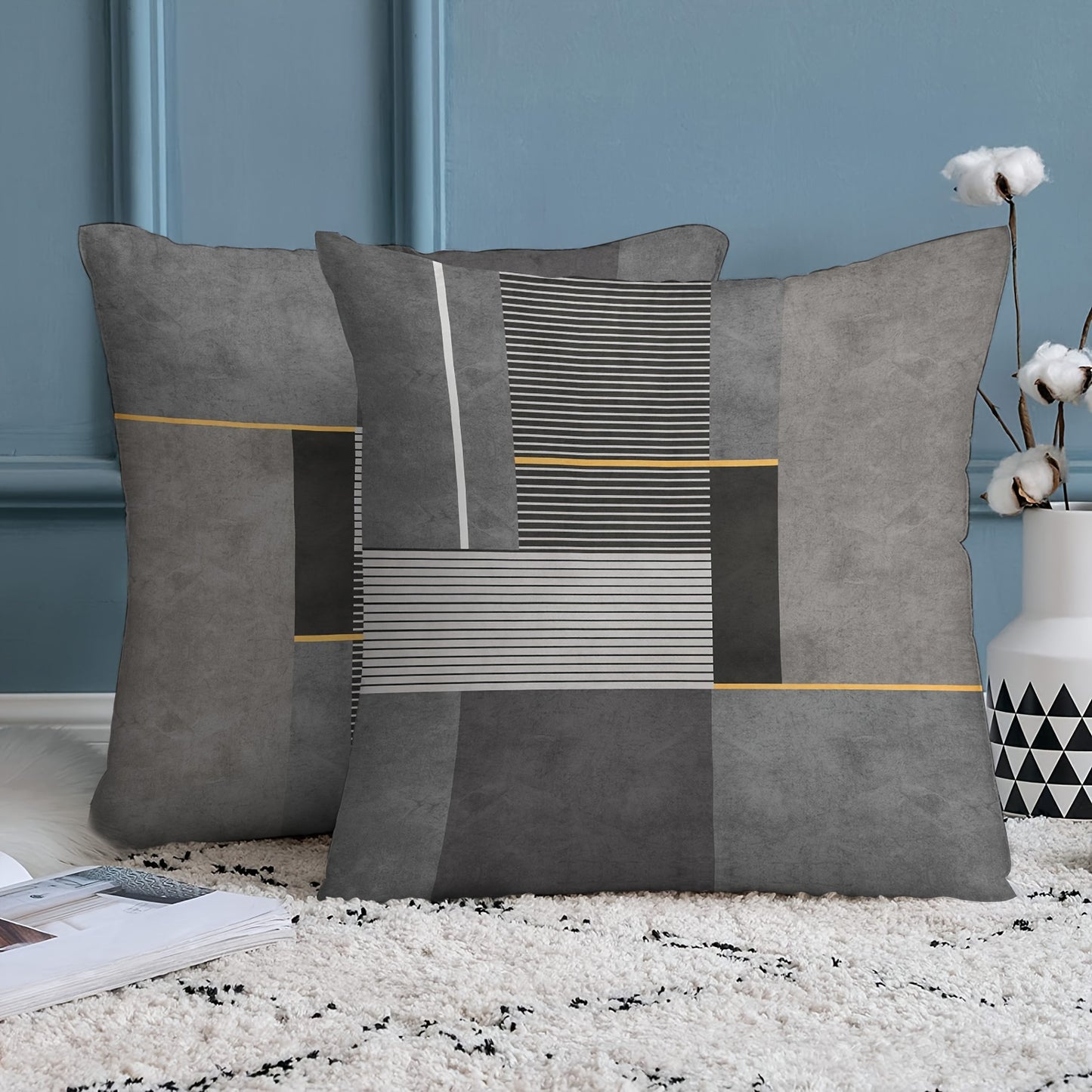 2pcs Modern Geometric Throw Pillow Covers, 45.72x45.72 cm, Dual-Sided Design, Soft Polyester, Zip Closure - Perfect for Living Room & Bedroom Decor (Inserts Not Included)