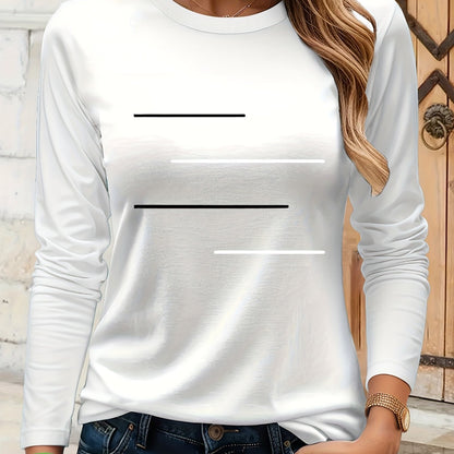 Simple Black and White Parallel Stripe Pattern Print T-Shirt, Suitable for Family Travel, Vacation, Casual, Parent- Matching Tee 9734