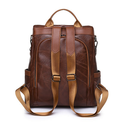 Women's Backpack - Large Capacity, & Travel Bag with Golden-Tone Hardware, Adjustable Shoulder Straps & Front Zipper Pocket - Coffee Brown/Beige/Red/Black Handbag for College, Business, Daily Use (Stylish Durable PU, Bags For