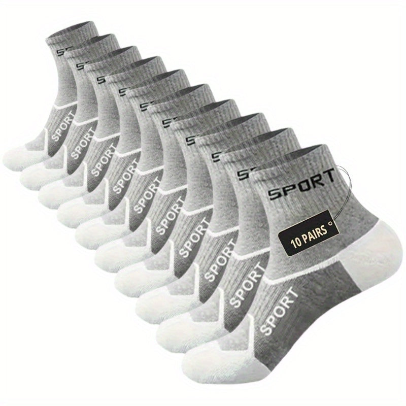 10 Pairs THCBME Men's Low-Cut Athletic Socks, Heavy-Duty Black/Gray/Beige/White, Numbered 1-10 for Easy Pairing, Durable Comfort for, Gym,, Casual Wear (Bulk Pack)