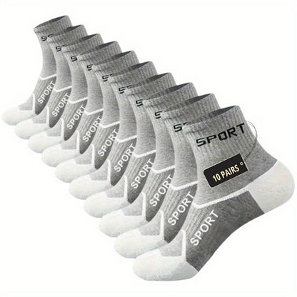 10 Pairs THCBME Men's Low-Cut Athletic Socks, Heavy-Duty Black/Gray/Beige/White, Numbered 1-10 for Easy Pairing, Durable Comfort for, Gym,, Casual Wear (Bulk Pack)