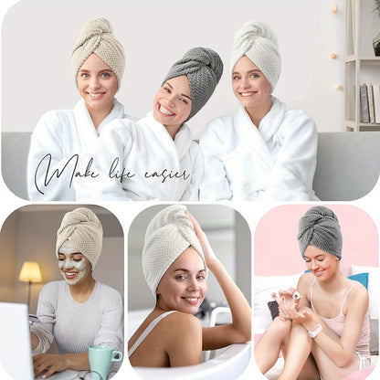 Microfiber Hair Towel Wrap 1 PCS - Soft and Fluffy Waffle Weave, Fast Drying Hair Cap with Button, Knit Fabric, Suitable for Bathroom - Contemporary Polyester Space-Themed Towel for Women, Highly Absorbent